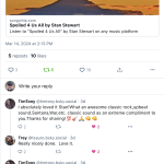 A fan of Stan Stewart (on BlueSky) praising his new track, Spoiled 4 Us All.
